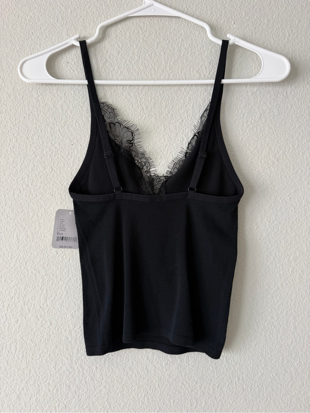 Free People Intimately Lace Trim Cami XS/S Black Ribbed Eyelash V-Neck Tank NWT - Picture 10 of 10